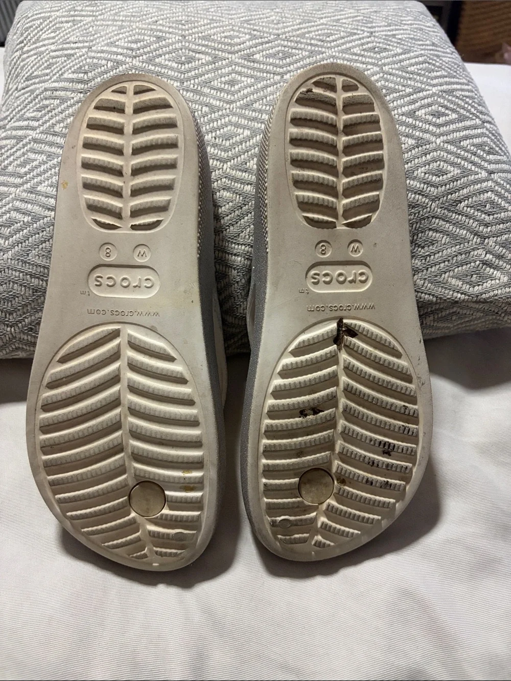 CROCS Women’s Glitter Platform Flip Flops - White/Silver